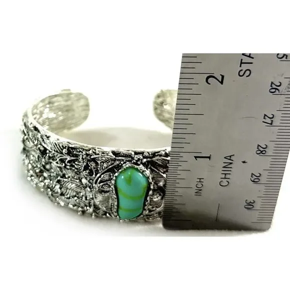 Faux Turquoise Stone Silver Open Bangle Cuff Bracelet Fashion Bracelet - Picture 5 of 5